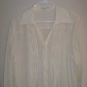 Women's Coldwater Creek Ivory Sheer Blouse Pintuck Pleats Size M 10-12